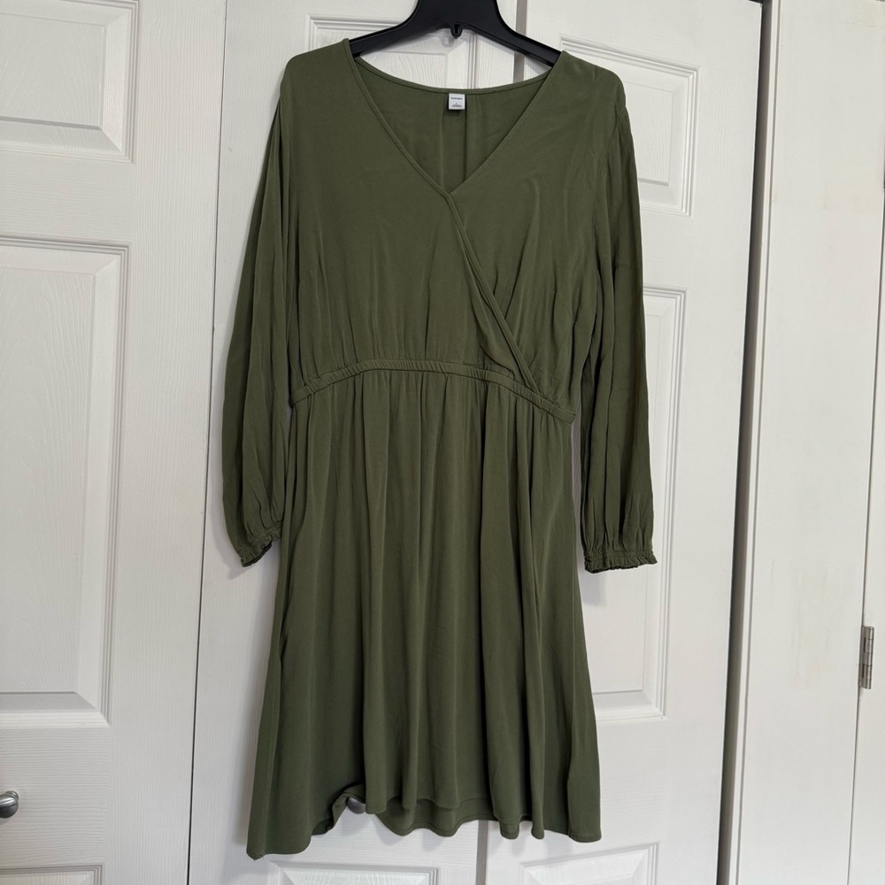 Olive Green V-Neck Dress